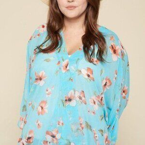 Plus Size Floral Chiffon Sheer Surplice Top
